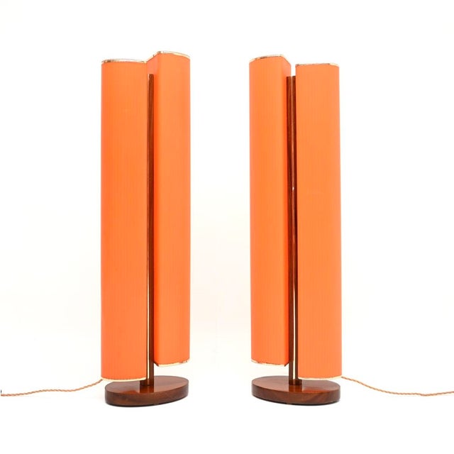 Mid-Century Modern Vintage Teak and Acrylic Floor Lamps, 1960, Set of 2 For Sale - Image 3 of 10