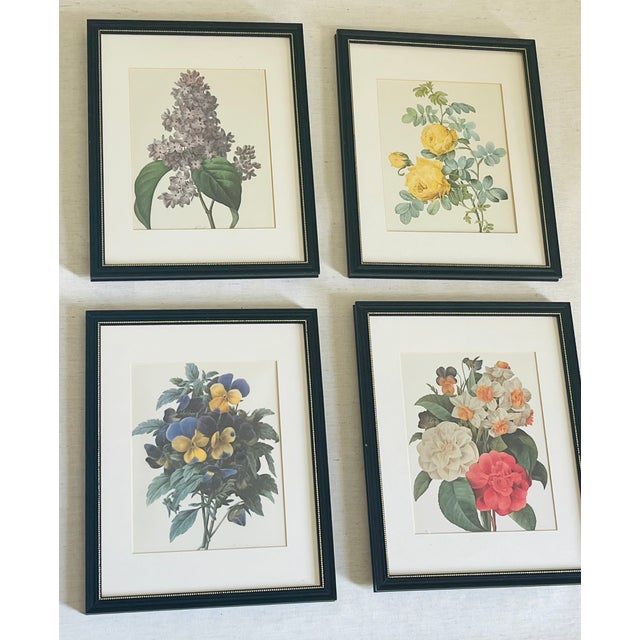 Green 1960s Set of 4 P.J. Redoute Botanical Floral Chromolithographs Framed Reproduction For Sale - Image 8 of 9