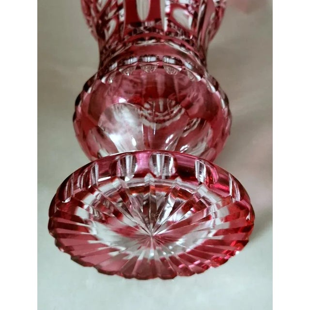 Biedermeier Style Bohemia Cut and Ground Red Crystal Vase, 1950 For Sale - Image 11 of 13