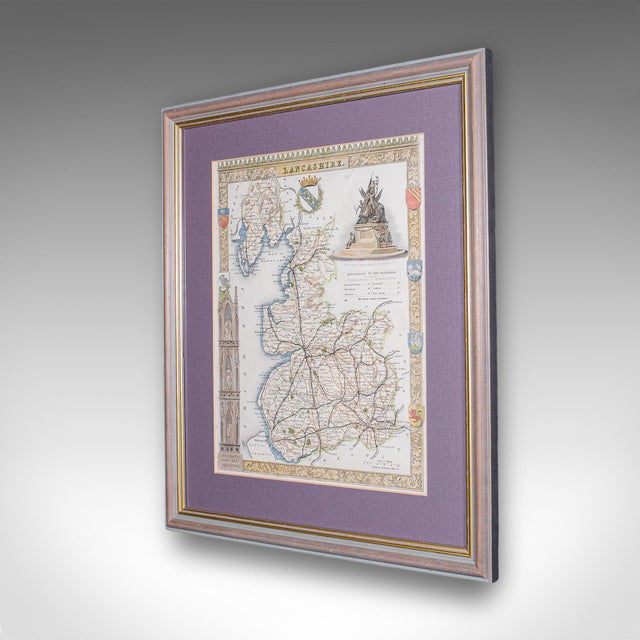 Victorian Antique County Map of Lancashire, English, Framed Cartography, Moule, Victorian For Sale - Image 3 of 12