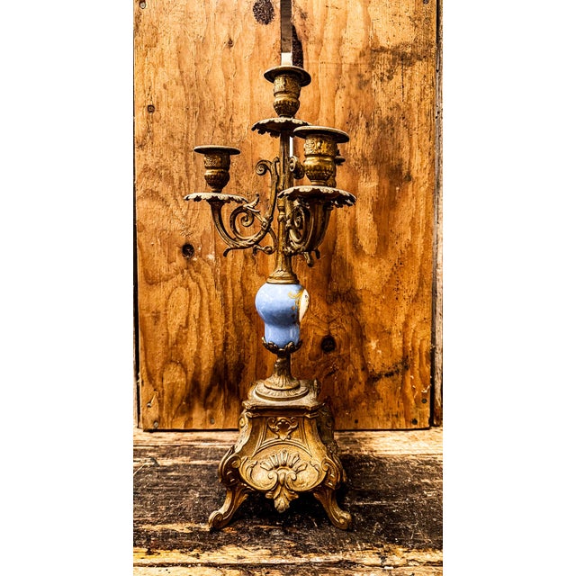 Gold 19th Century French Rihouet Porcelain Candelabra For Sale - Image 8 of 14