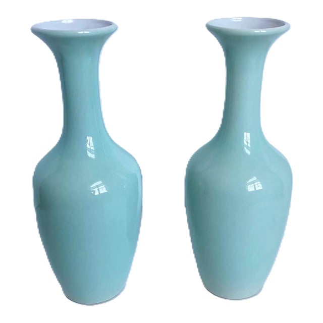 Vintage Celadon Chinese Longquan Vase - a Pair For Sale