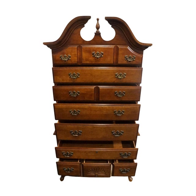 American Drew Solid Cherry Traditional Queen Anne 38" Pediment Highboy Chest 76-292 / 76-293 For Sale - Image 4 of 12