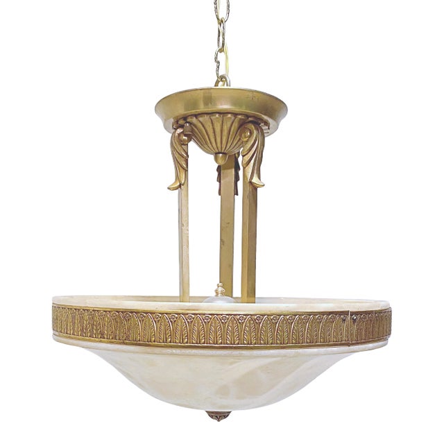 1950s Italian Alabaster Brass Pendant Light For Sale