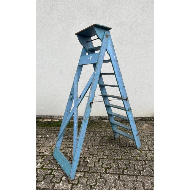 French Blue Painted Step Ladder, 1940s For Sale - Image 14 of 18