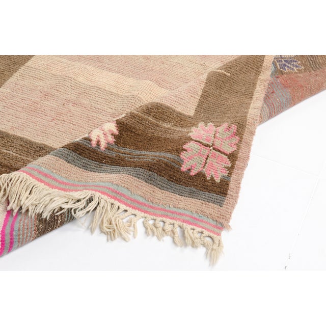 Turkish Soft Pink & Earthy Brown Vintage Rug For Sale - Image 3 of 10