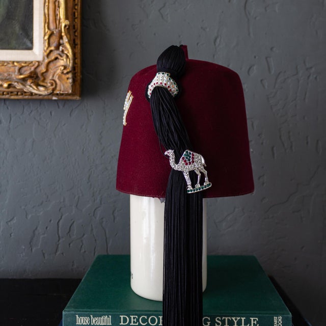 Textile Masonic Shriner Hillah Fez of Burgundy Wool Sequins and Tassel For Sale - Image 7 of 18
