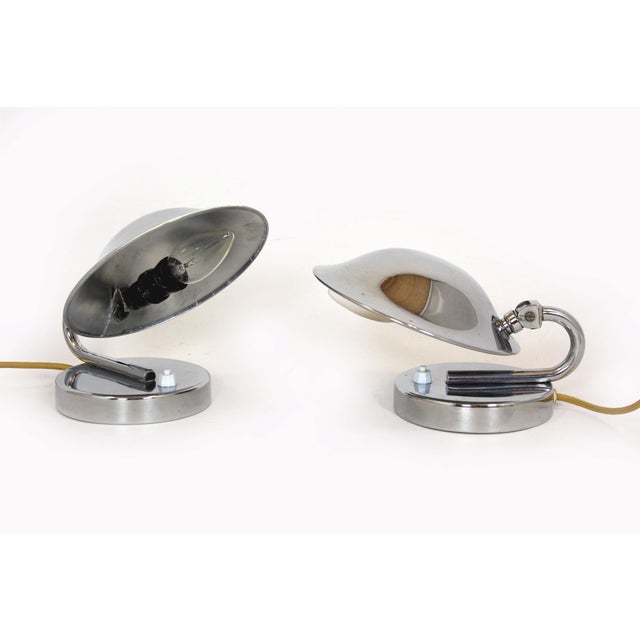 Mid-Century Modern Bauhaus Style Chrome Bedside Table Lamps from Napako, Former Czechoslovakia, 1930s, Set of 2 For Sale - Image 3 of 18