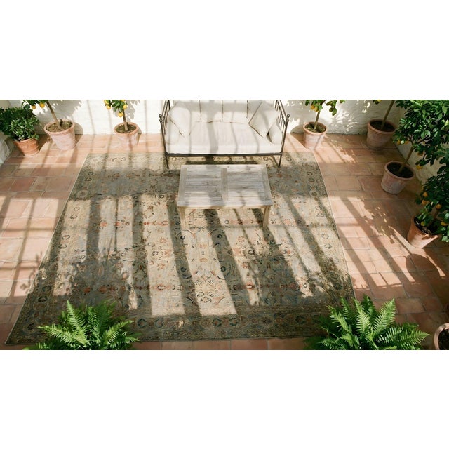 Baby Blue 1920s Gray Blue Red Antique Turkish Sivas Carpet 13'9" X 15'6" Allover Wool Rug For Sale - Image 8 of 9