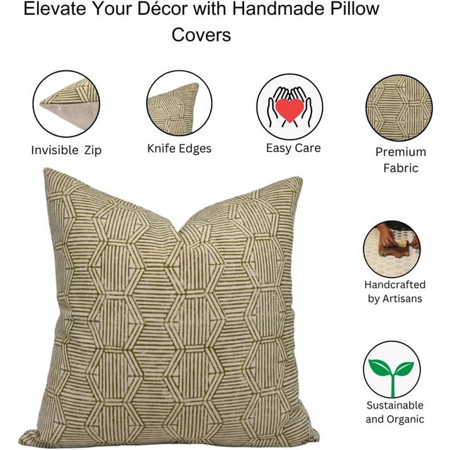 Art Deco Fabdivine Artisan Block Print Throw Pillow Cover 14x36 Inch Duck Canvas-Kalash For Sale - Image 3 of 3