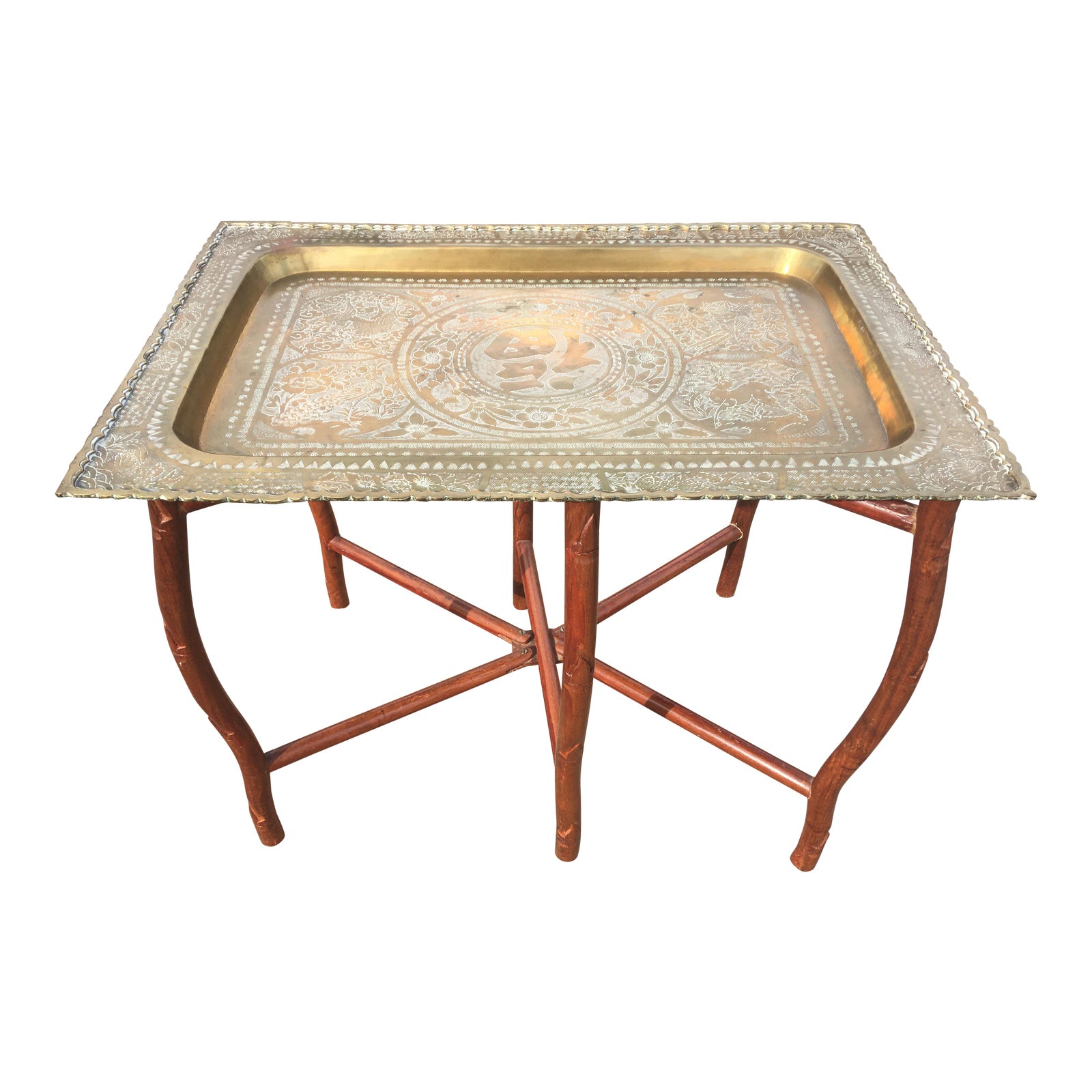 Chinese Folding Brass Tray Tea Table Chairish