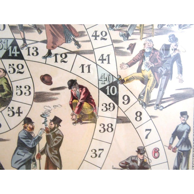 Wood Rare Jeu Du Skating Rink (Game of Goose) French 1900 Game Framed Poster For Sale - Image 7 of 8