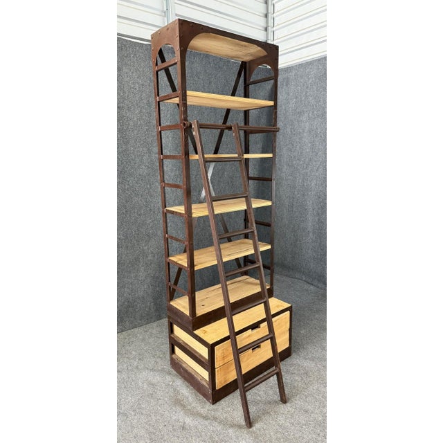 Contemporary Restoration Hardware Dutch Shipyard Tower Shelving With Ladder For Sale - Image 3 of 17