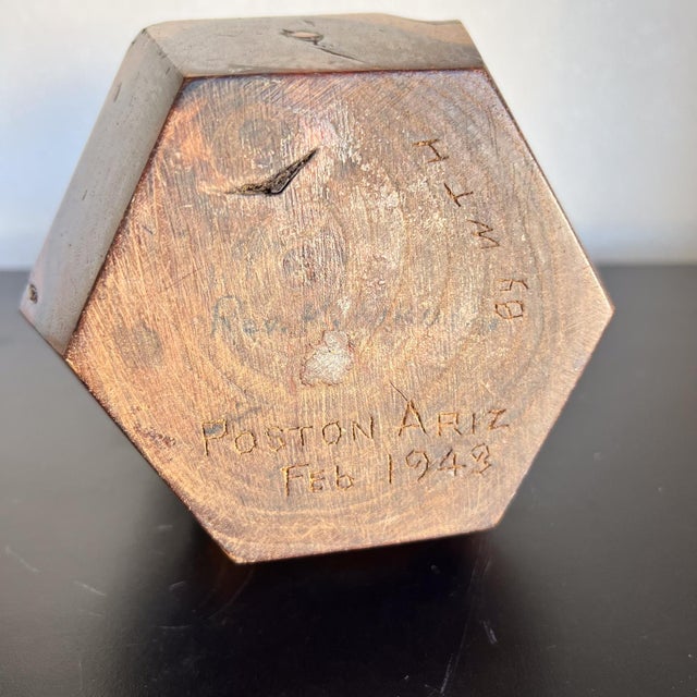 1943 Poston Arizona Camp Art Handcrafted Wood Hexagonal Vase For Sale - Image 12 of 12