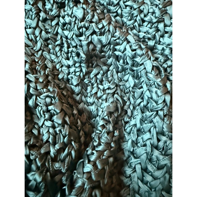 Contemporary Ann Gish 100% Rare Silk Legacy Collection Charmeuse Silk Ribbon Knit Throw in the Vibrant Azule For Sale - Image 3 of 8