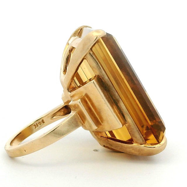 Vintage FFF Emerald-Cut Citrine Ring in 14k Yellow Gold, Size 6.75 For Sale - Image 4 of 12