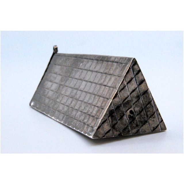 Triangular Silver Toothpick Holder with Geometric Figures and Opening in the Lid For Sale - Image 4 of 10