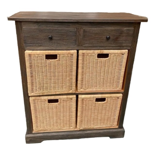 Coastal Tall Narrow Wood Cabinet For Sale