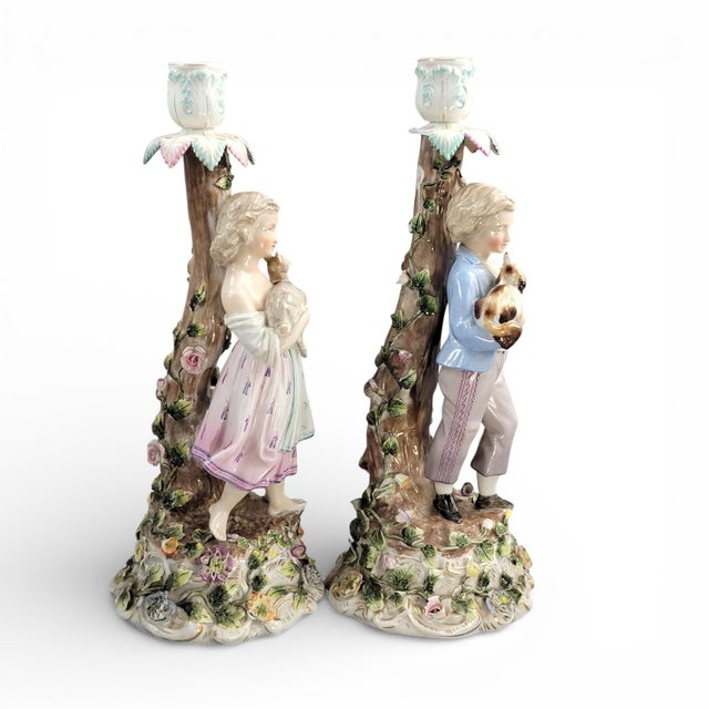 Large Figural Porcelain Candlesticks, Germany, 1890, Set of 2 For Sale - Image 5 of 14
