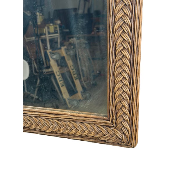 Vintage Arched Wicker Wall Mirror With Basket-Weave Crest and Braided Frame For Sale - Image 10 of 12