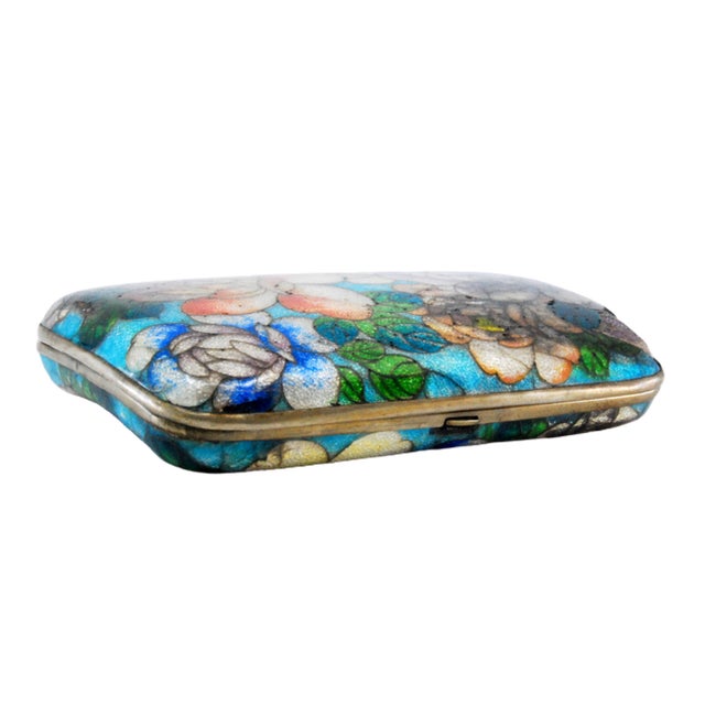 Cigarette Case with Silver Rim and Floral Lid and Fabric Interior For Sale - Image 9 of 10