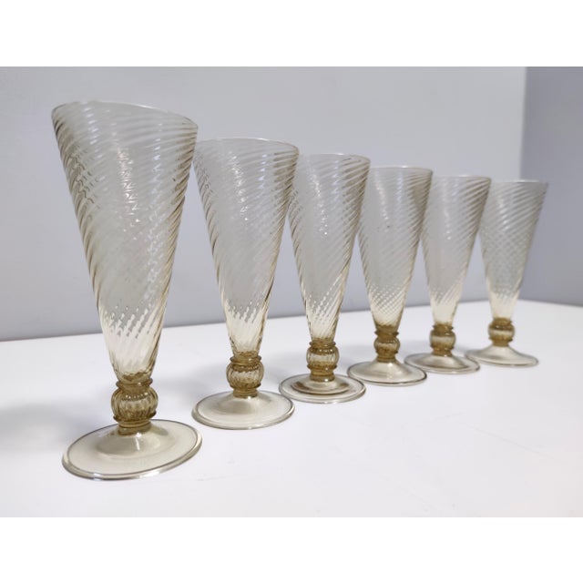 Mid-Century Modern Vintage Amber Murano Drinking Glasses by Vittorio Zecchin, 1930s, Set of 6 For Sale - Image 3 of 11