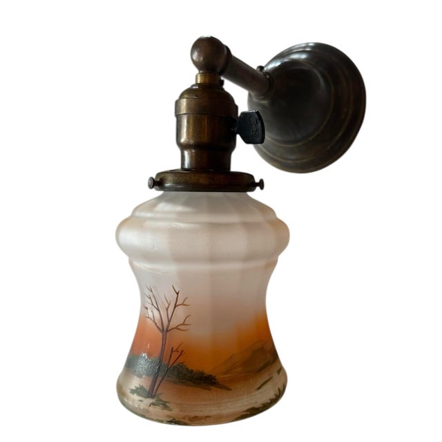 Early 20th Century Antique Hand Painted Tree Landscape Wall Sconce For Sale - Image 5 of 7