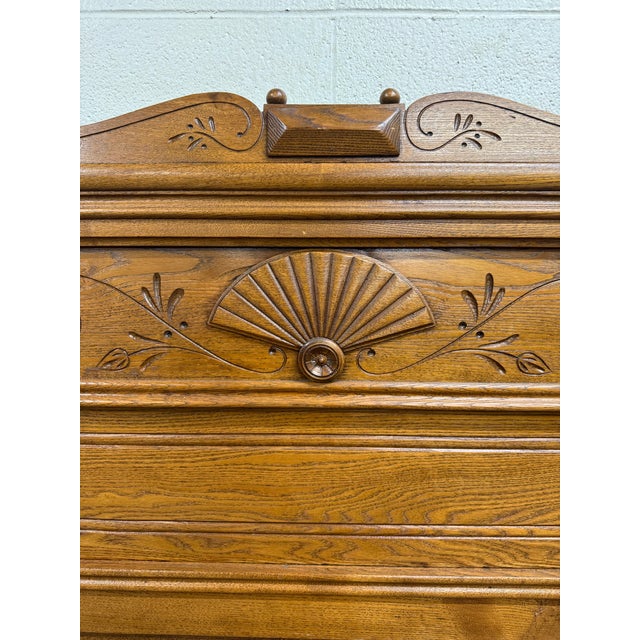 Antique Full Size Victorian Eastlake Carved Oak High Back Bed For Sale - Image 12 of 16