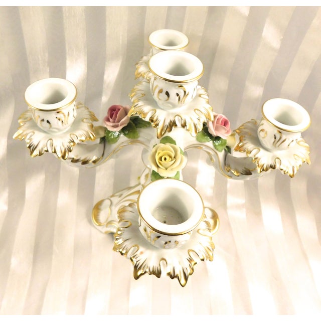 1930s Alboth and Kaiser Five Candle Candelabra With Dimensional Flowers # 26745 For Sale - Image 10 of 17