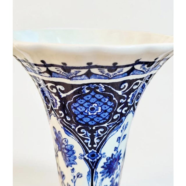 Blue Delft Blue Pottery Trumpet Vases from Boch Royal Sphinx Maastricht, Holland, 1960s, Set of 2 For Sale - Image 8 of 18