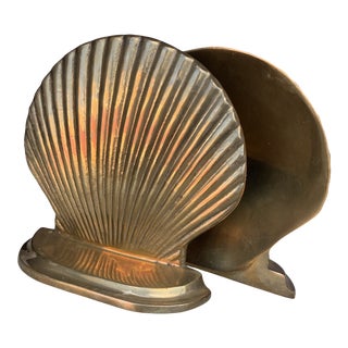 1980s Palm Beach Regency Brass Seashell Bookends - a Pair For Sale