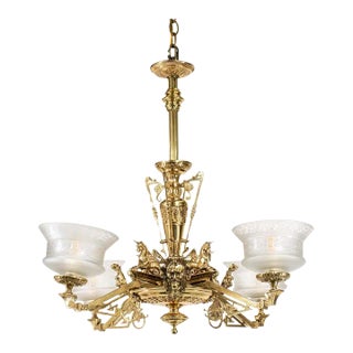 Late 19th Century Eastlake Style Bronze Eight Light Chandelier With Mythological Seahorses and Zephry Faces For Sale