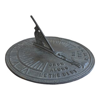 Vintage English Country Iron Garden Sundial "Grow Old Along With Me" For Sale