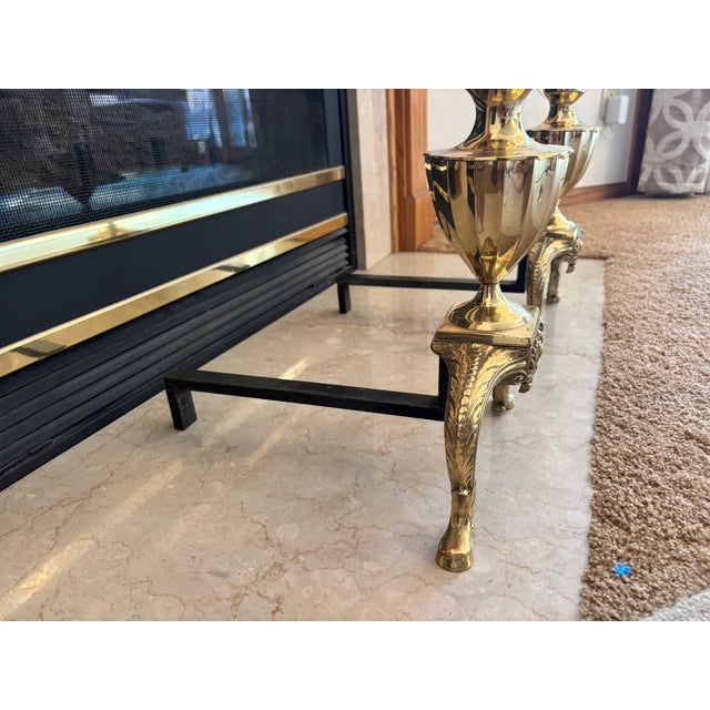 Rococo Pair of 1990s Colonial Revival Brass Urn Andirons For Sale - Image 3 of 3