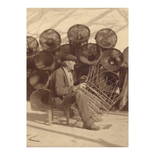 Antique European Basket Weaver Sepia Photograph For Sale