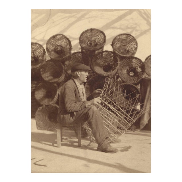 Antique European Basket Weaver Sepia Photograph For Sale