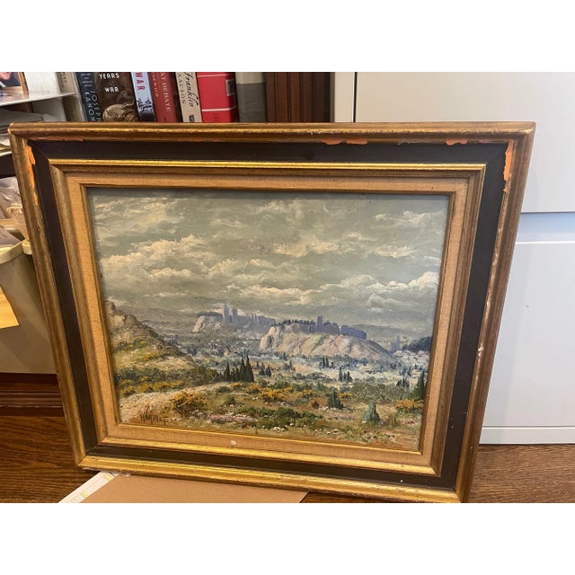 Wood Early 20th Century French Country Landscape Oil Painting, Framed For Sale - Image 7 of 7
