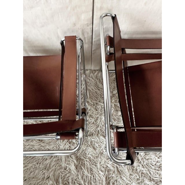 Silver Wassily B3 Armchairs in Cognac Leather by Marcel Breuer, 1980s, Set of 2 For Sale - Image 8 of 14