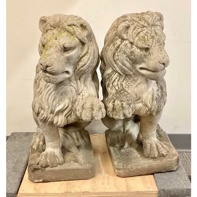 1960s Pair of Weathered and Patinated Cast Stone / Concrete Lions Garden Statues For Sale In Chicago - Image 6 of 6