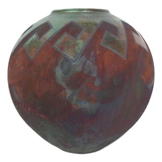Large Studio Pottery Vase R. Kevin Kelley Raku Signed 11.5" X 11.5" For Sale