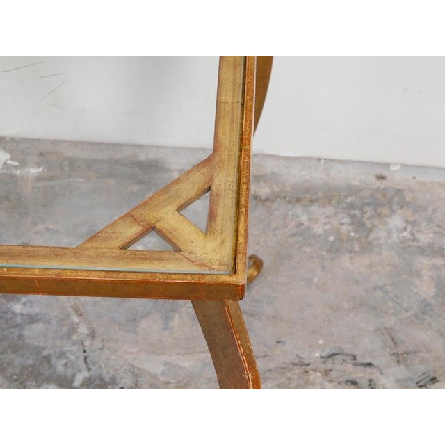 French Mid-Century Gilt Metal Side Table With Square Glass Top and Cabriole Legs For Sale - Image 4 of 10
