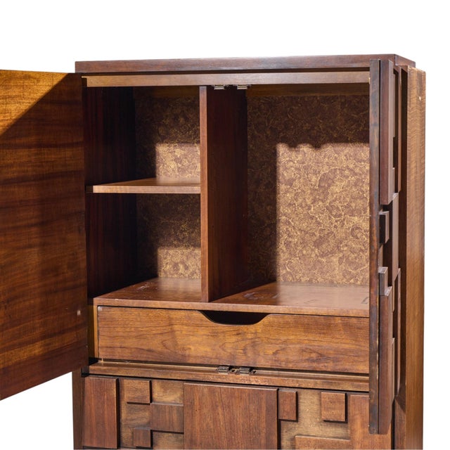 Lane Staccato Brutalist Mid Century Walnut Armoire Highboy Dresser For Sale In Chicago - Image 6 of 10