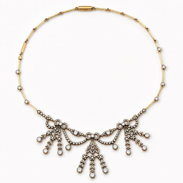 Antique White 1900-1909 Filippo Chiappe Belle Époque 18k Gold, Platinum & Diamond Necklace For Sale - Image 8 of 12