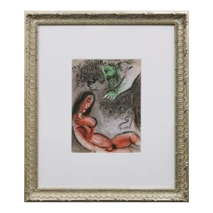 Framed Marc Chagall: "Eve Incurs God's Displeasure" Original Lithograph, 1960
