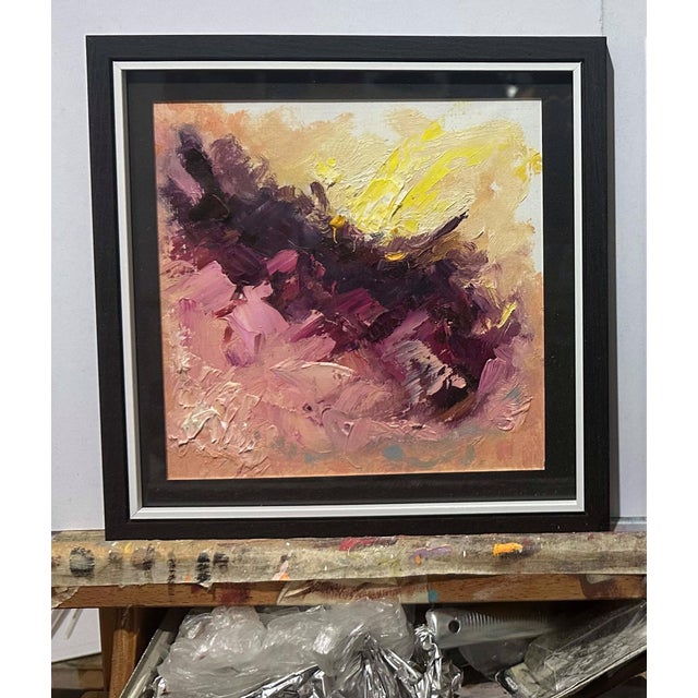 This landscape study presents an abstract interpretation of natural forms, with bold strokes of deep purples and soft...