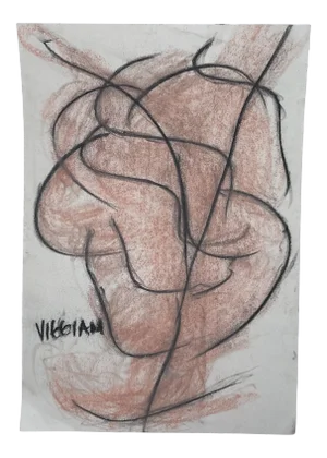 Late 20th Century Charcoal Abstract Drawing Signed Viggiani