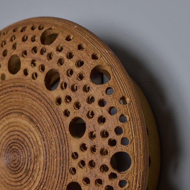 Early 1970s Per Bovin Hand Thrown Perforated Earthenware Plug-in Wall Lamp For Sale In Los Angeles - Image 6 of 18