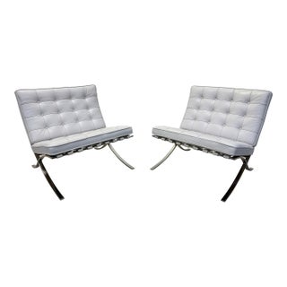 Ludwig Mies Van Der Rohe White Leather Barcelona Chairs for Knoll - A Pair For Sale