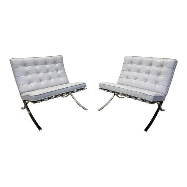 Ludwig Mies Van Der Rohe White Leather Barcelona Chairs for Knoll - A Pair For Sale