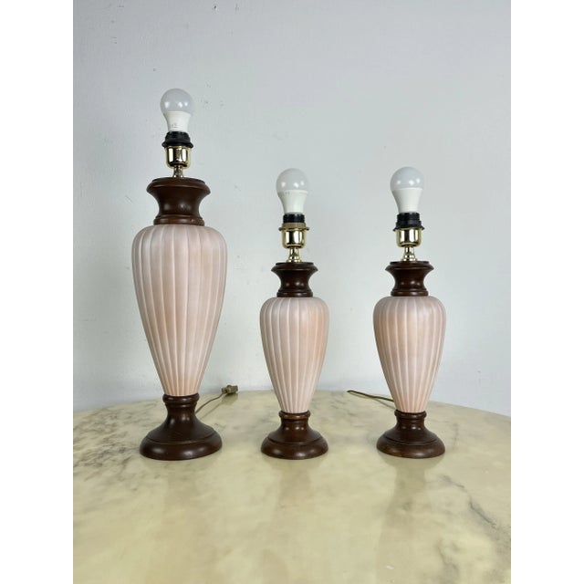 Mid-Century Italian Wood and Ceramic Table Lamps, 1960s, Set of 3 For Sale - Image 4 of 9